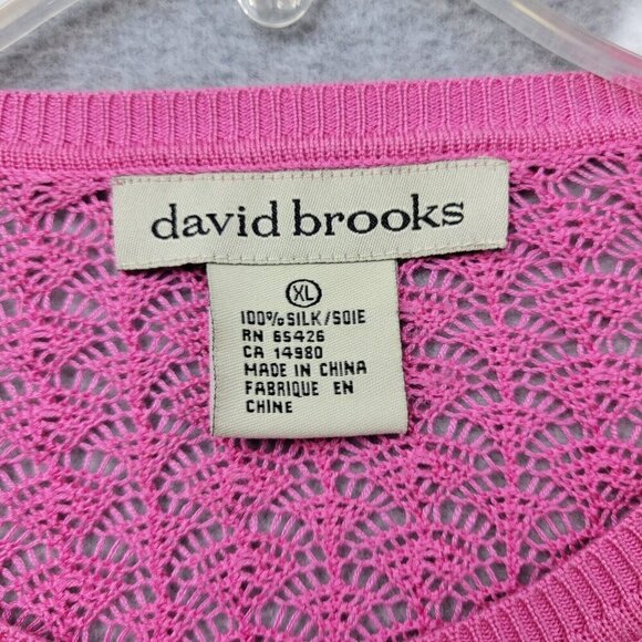 David Brooks 100% Silk Sweater Womens XL Pink Cardigan Barbie Crochet - Picture 2 of 8